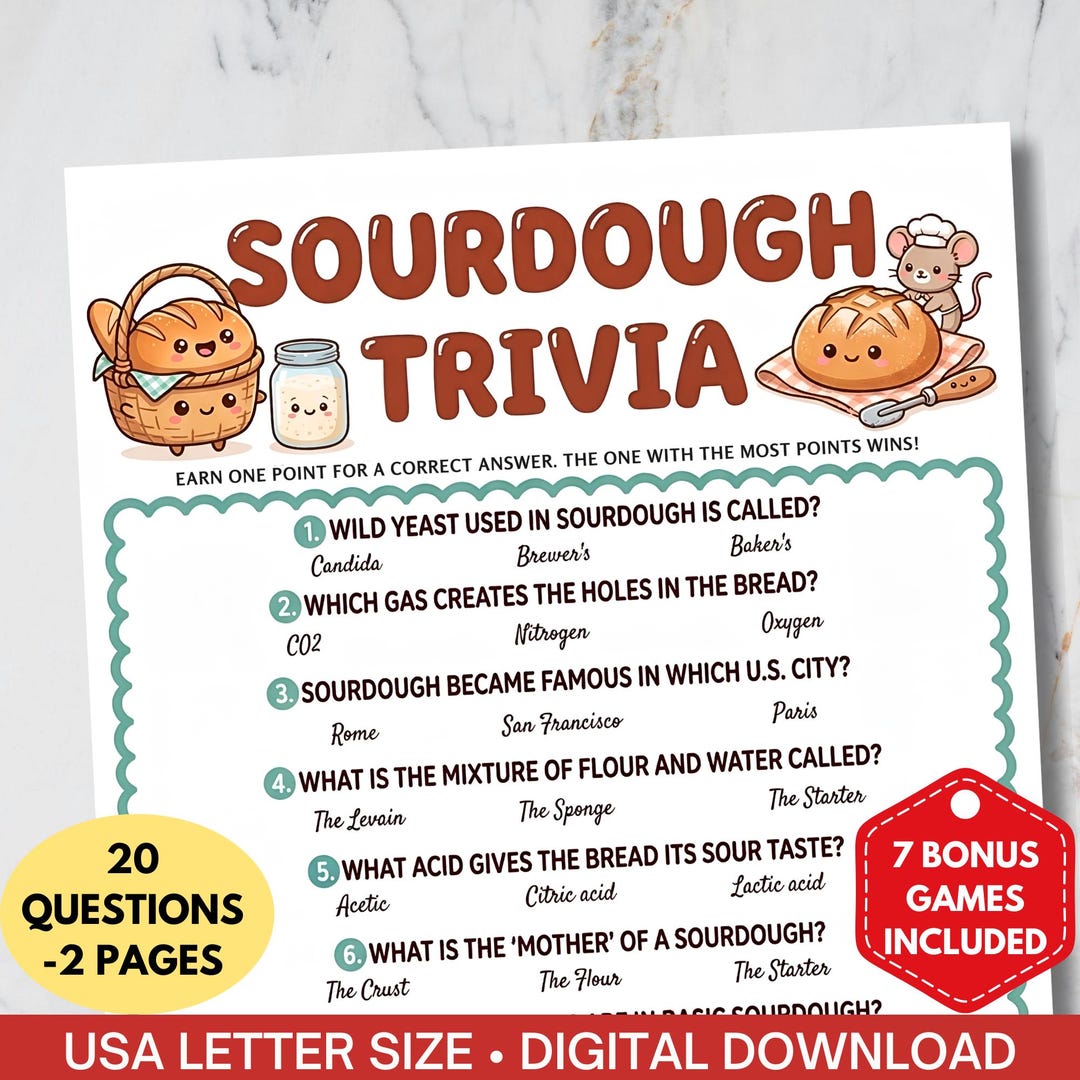 Sourdough Trivia Game Printable,baking Classroom Activity,birthday ...