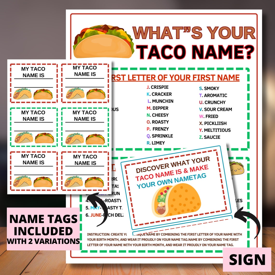 What's Your Taco Name Game With Nametags & Sign|cinco De Mayo Taco Game ...