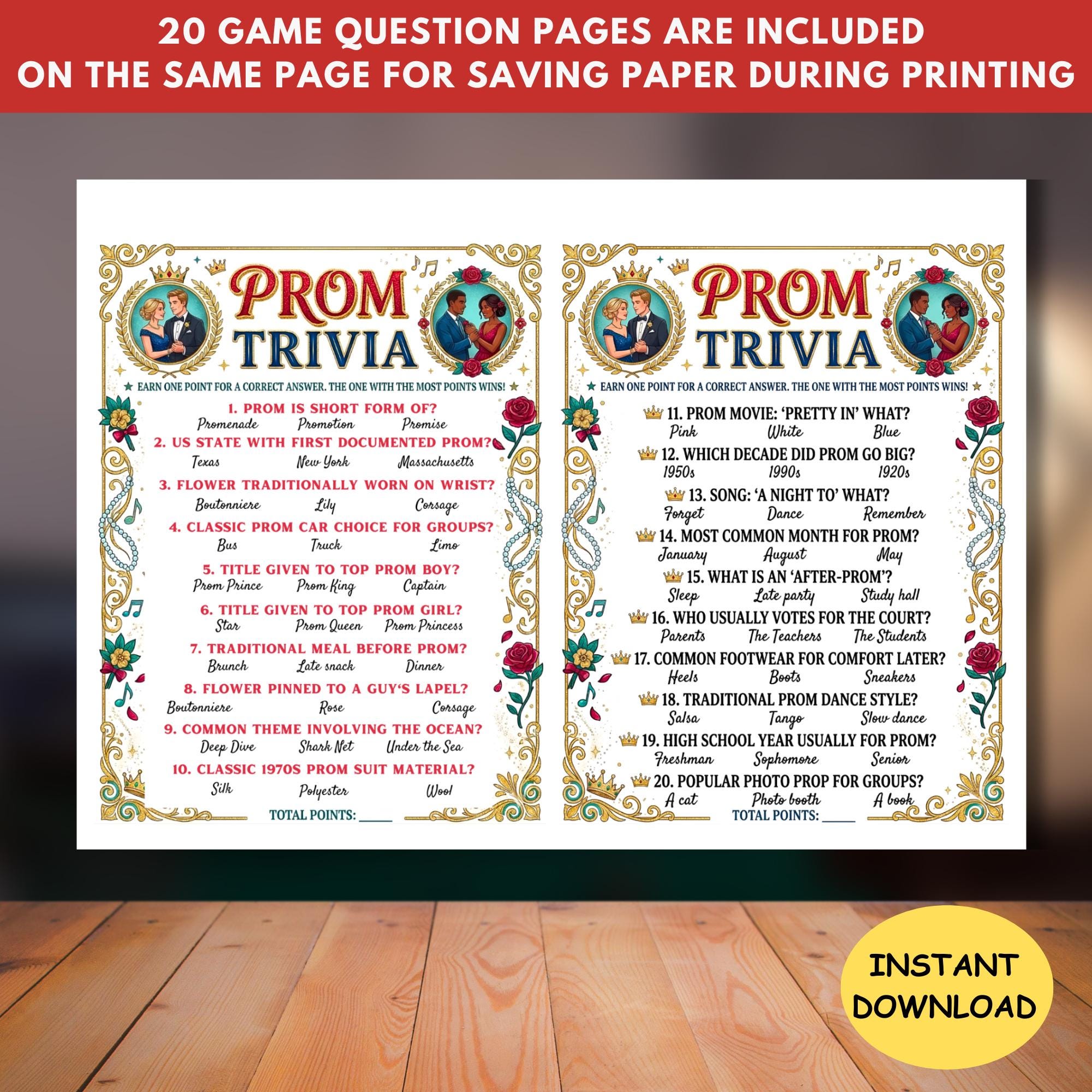 Prom Trivia Party Game Printable,high School Senior Party Quiz,fun ...