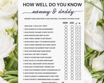 How Well Do You Know Mommy & Daddy Game,Baby Shower Printable,Fun Parent Guessing Game,Gender Reveal Party Game,Who knows Mommy Daddy Best