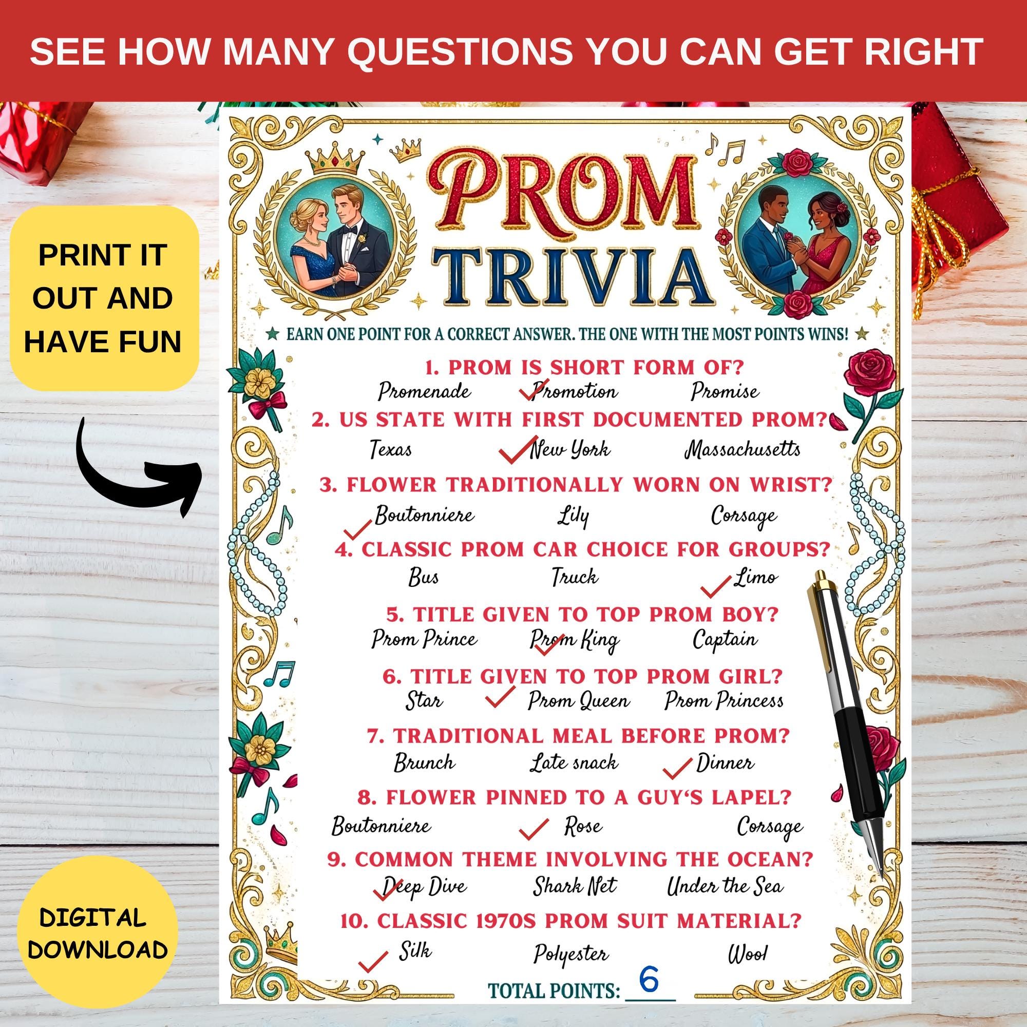 Prom Trivia Party Game Printable,high School Senior Party Quiz,fun ...