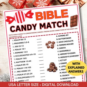 Bible Candy Match Game|Bible Printable Games for Kids & Adult|Church Party Game for Ministry+Women's Fellowship|Sunday School Fun Verse Game