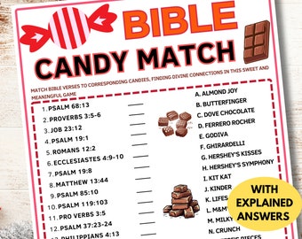 Bible Candy Match Game|Bible Printable Games for Kids & Adult|Church Party Game for Ministry+Women&#39;s Fellowship|Sunday School Fun Verse Game