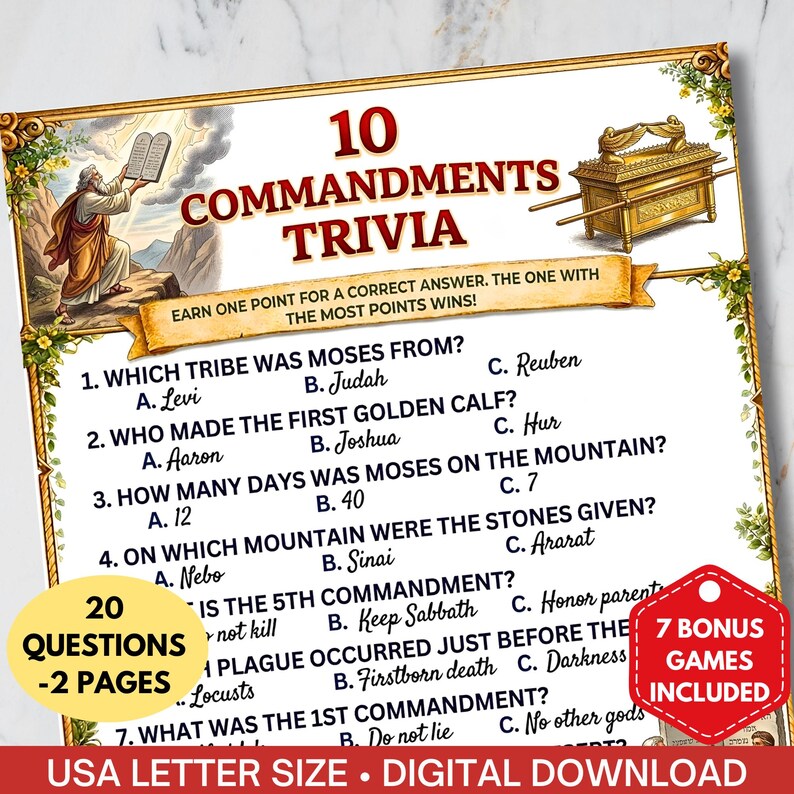 10 Commandments Trivia Game Printable for Kids,biblical History Quiz ...
