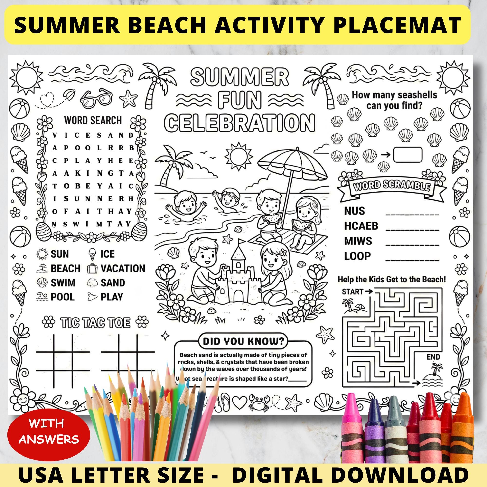 30 DIY Beach Crafts For Kids Perfect On Sunny Days 22 Summer Beach Activity Placemat Craft,Kids Beach Party…