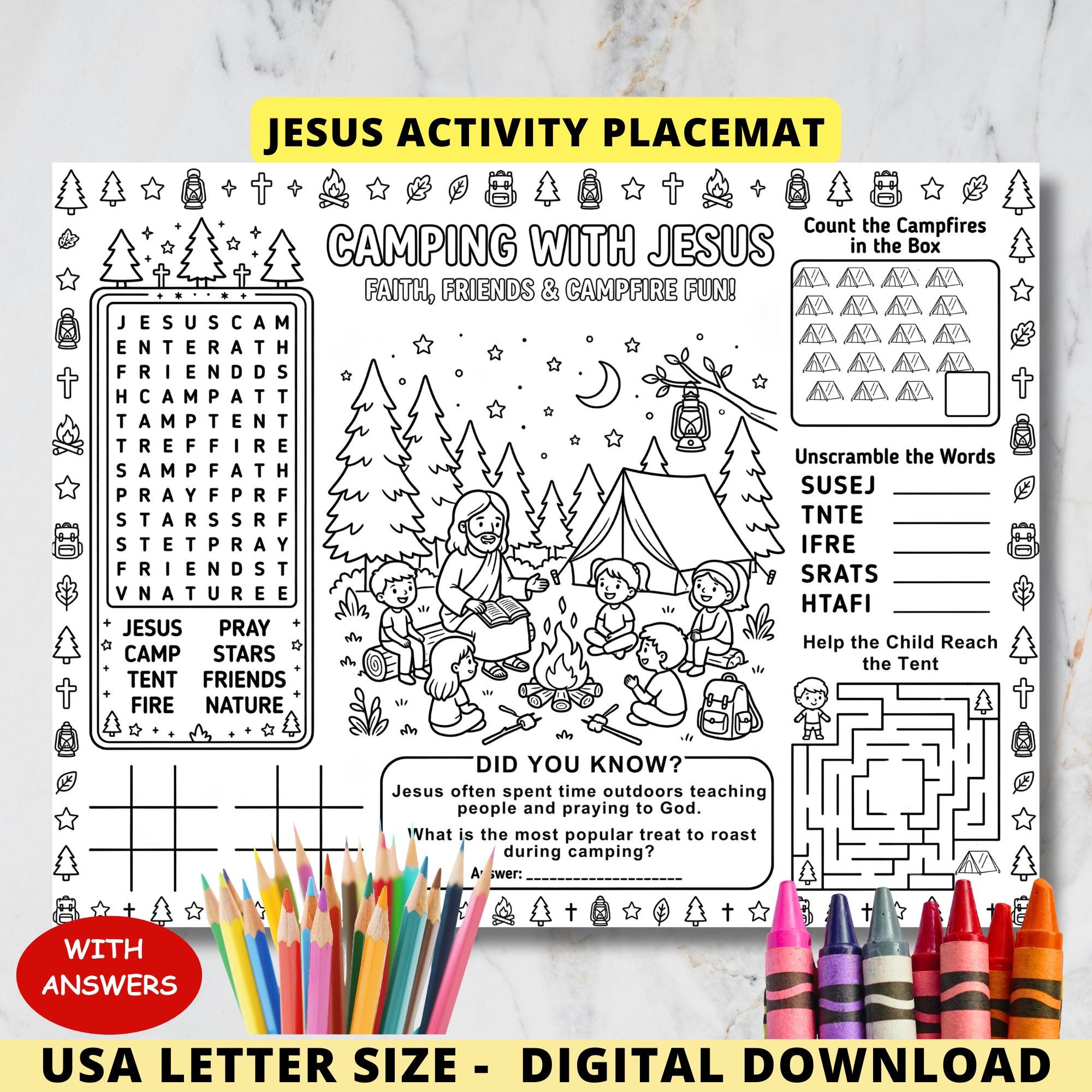 Camping With Jesus Bible Activity Placemat Craft,Sunday School…