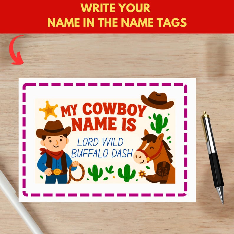 What's Your Cowboy Name Game With Nametags & Sign,country Western ...