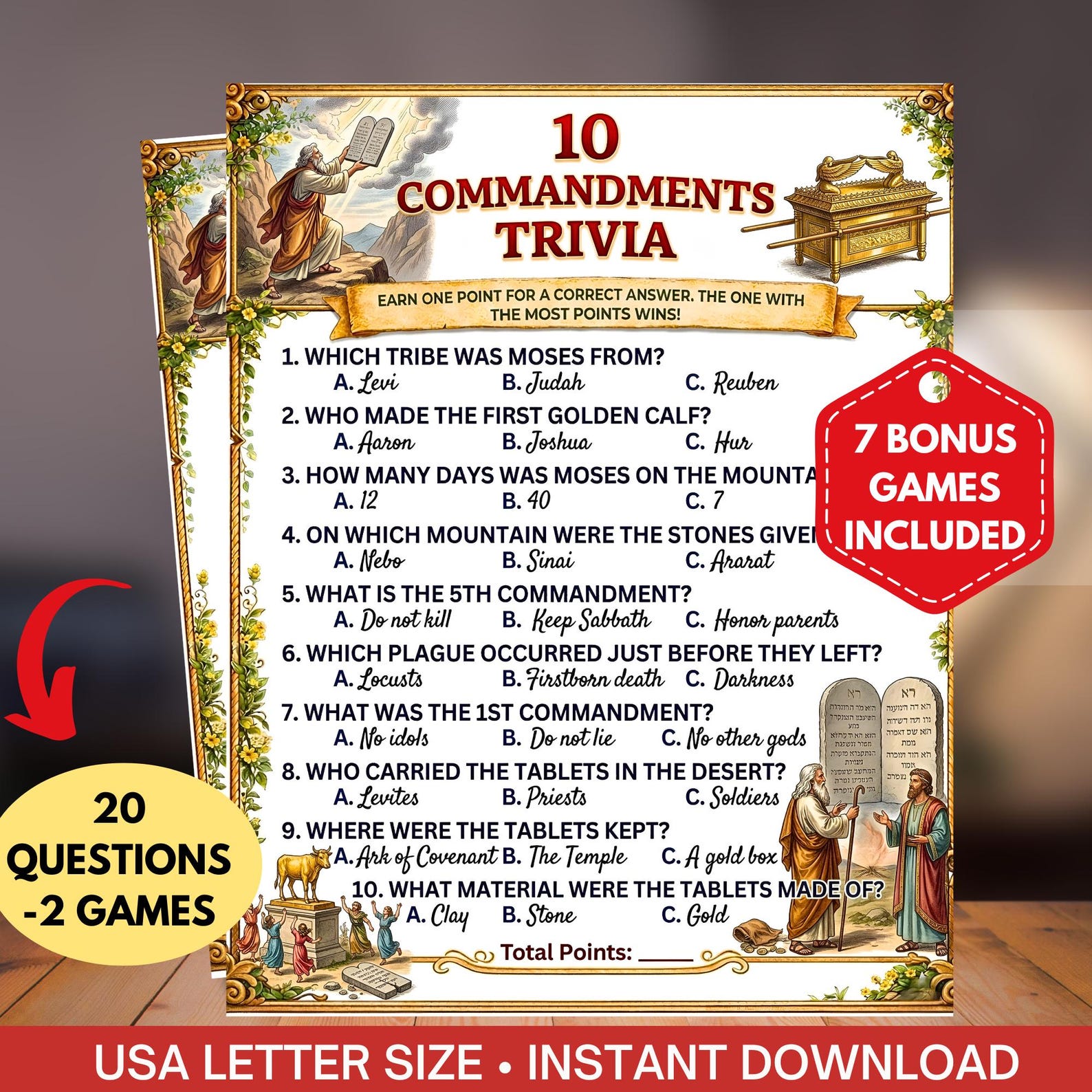 10 Commandments Trivia Game Printable for Kids,biblical History Quiz ...
