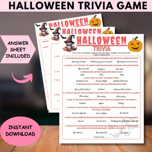 Halloween Trivia Printable Quiz Game, Family Reunion Halloween Activity, Halloween Costume Party Virtual MCQ Game,Kids+Adults+Teens Fun Game