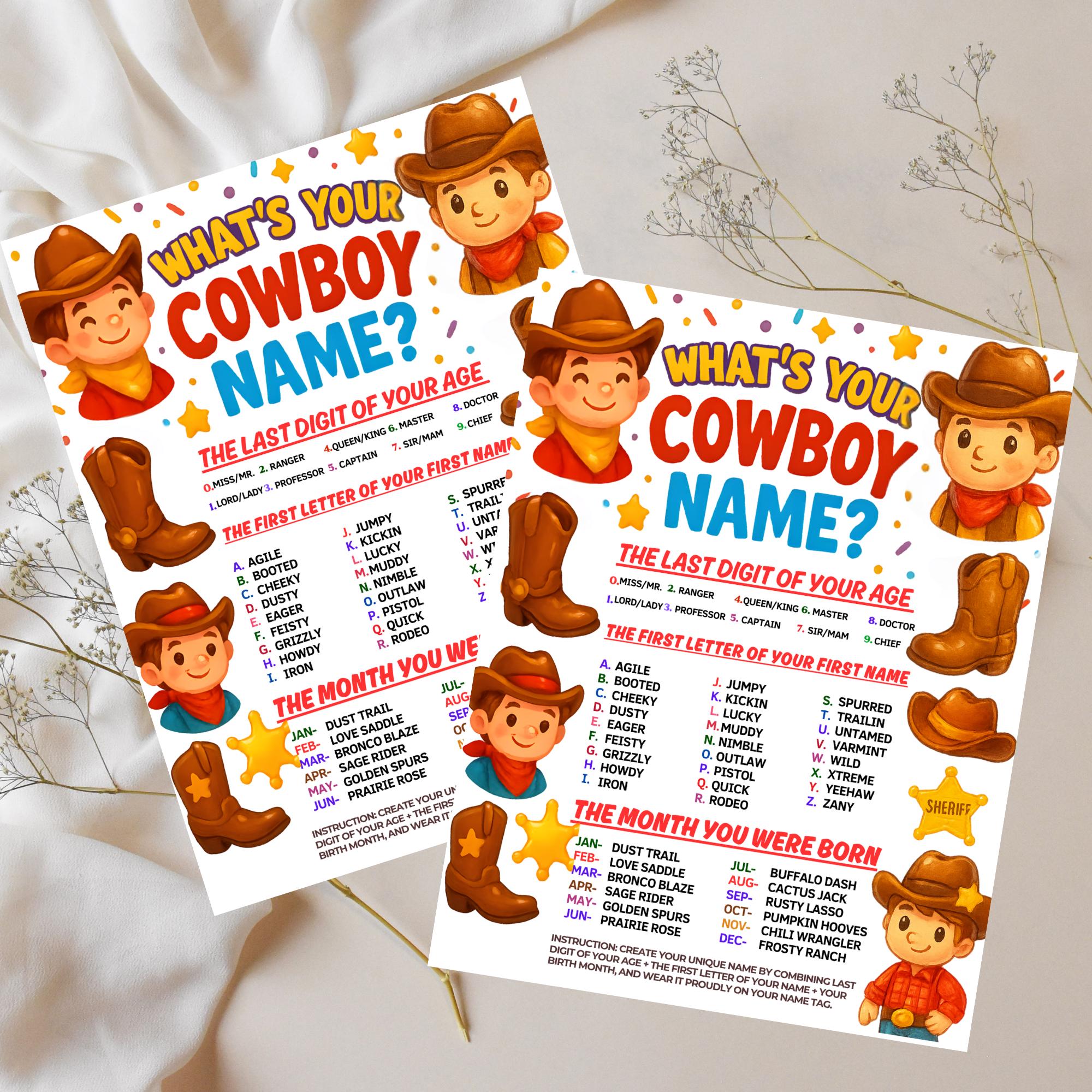 What's Your Cowboy Name Game With Nametags & Sign,country Western ...