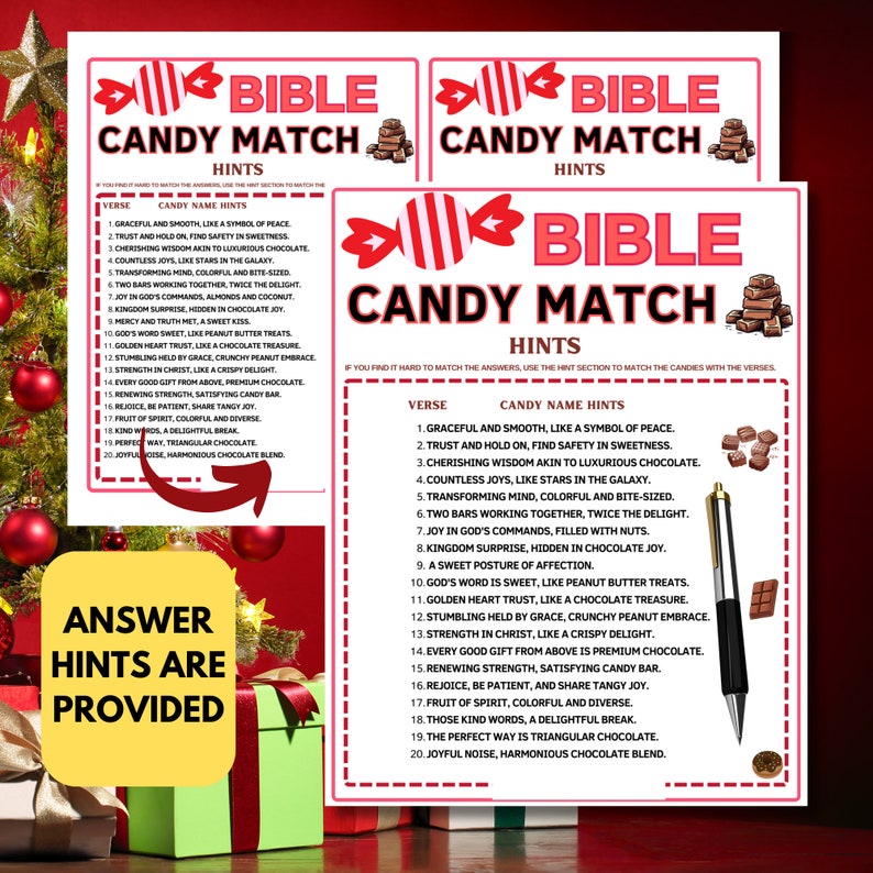 Bible Candy Match Game|bible Printable Games for Kids &amp; Adult|church ...