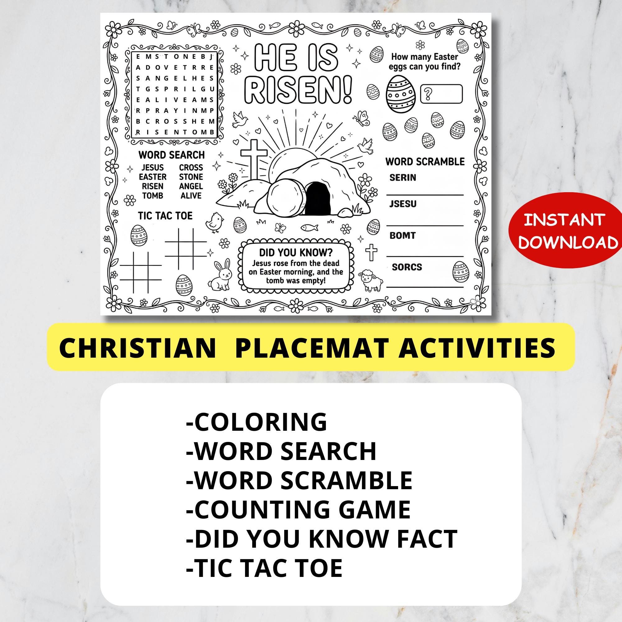 Easter HE IS RISEN Activity Placemat Craft,empty Tomb Sunday School ...