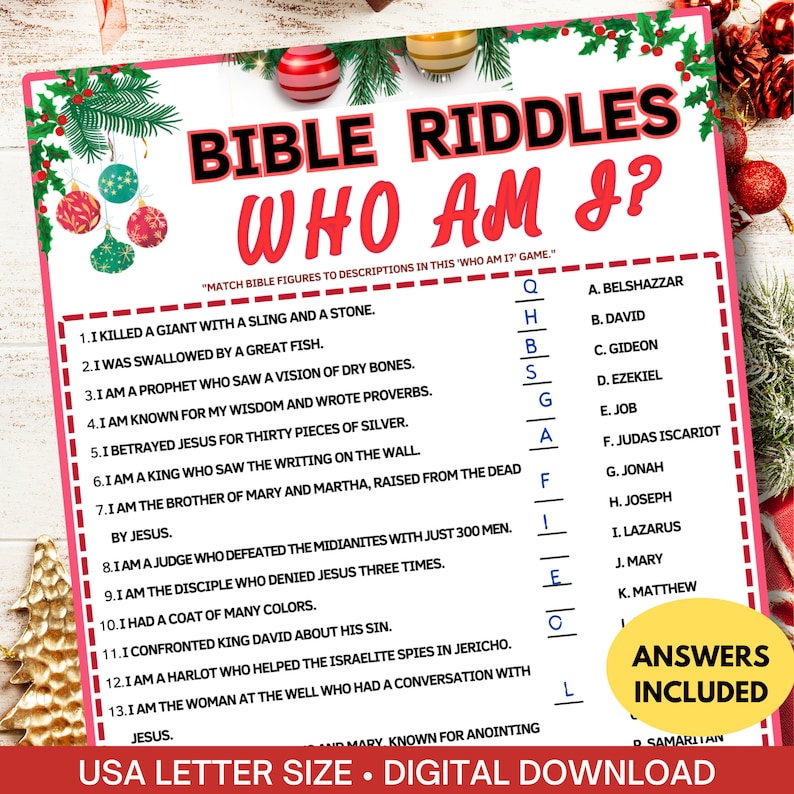 Bible Who Am I Riddle Gamechristmas Bible Study Party Activitychurch