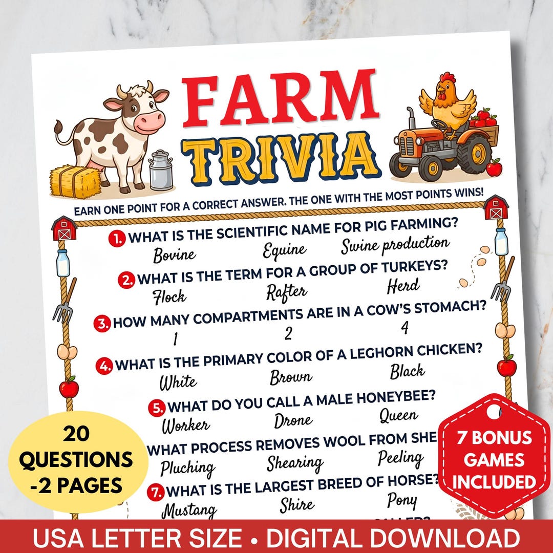 Farm Trivia Game Printable,farmhouse Baby Shower Game,animal Theme ...