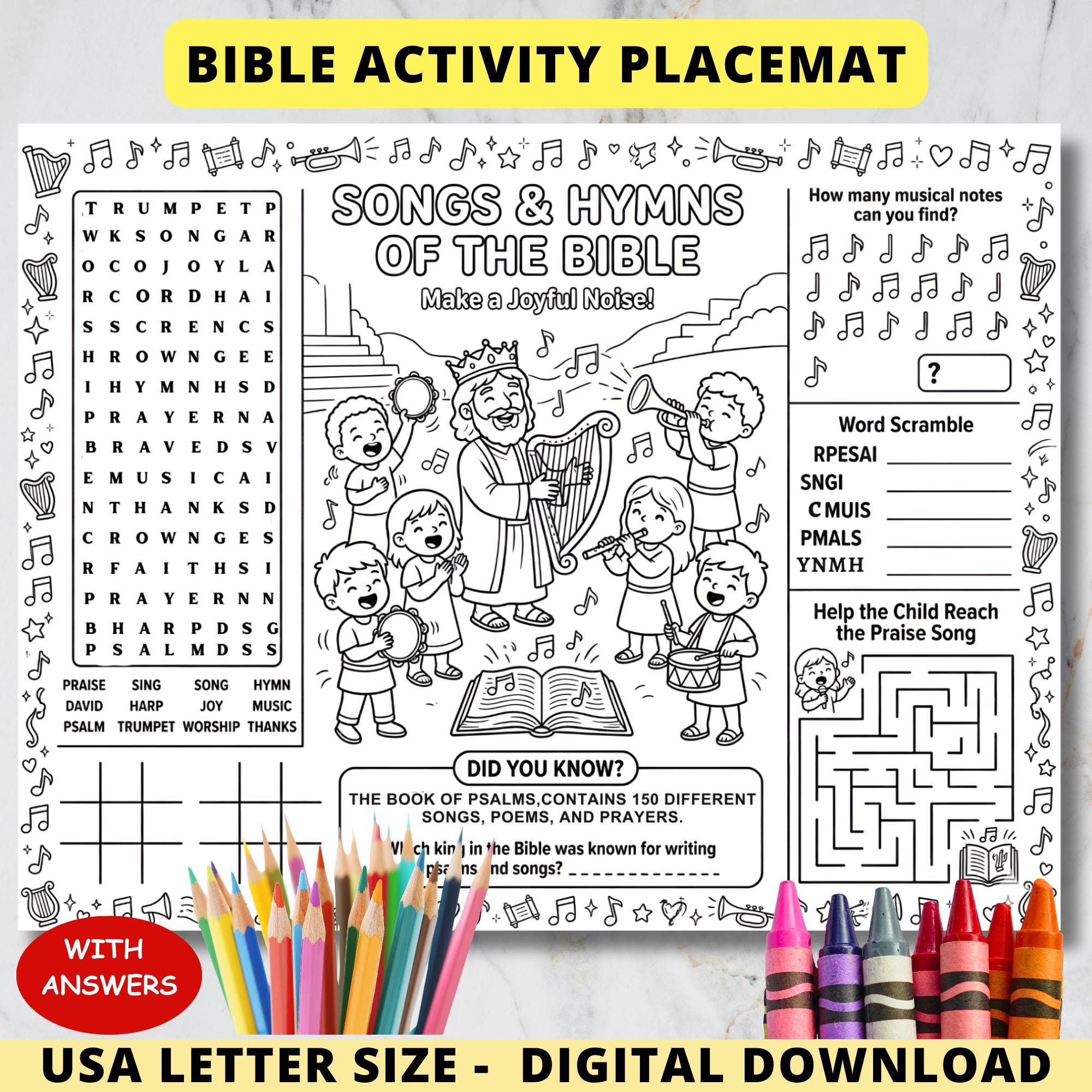 32 Marvelous Music Crafts for Kids To Make And Play 4 Hymns In Bible Activity Placemat Craft,Worship Music Sunday School…