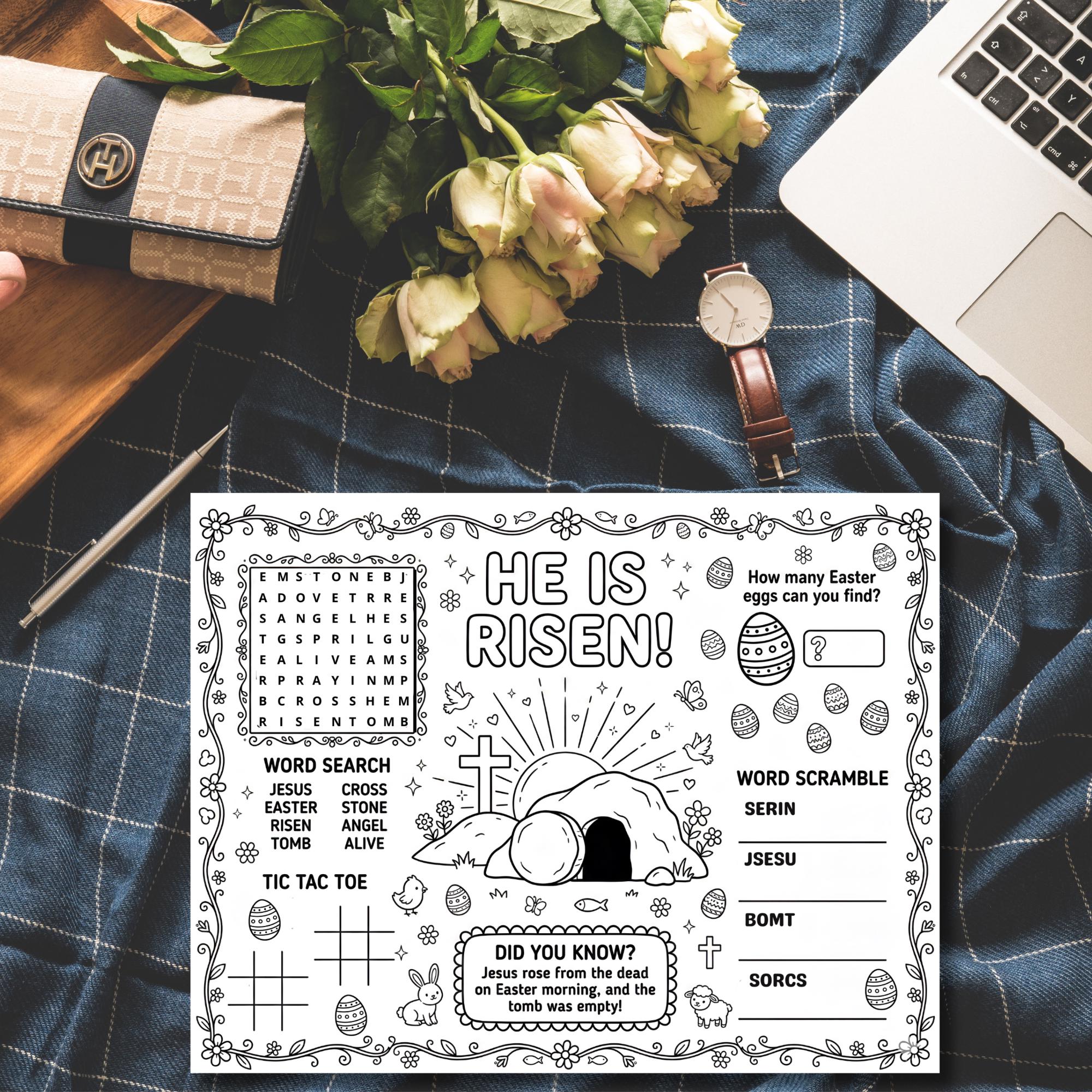 Easter HE IS RISEN Activity Placemat Craft,empty Tomb Sunday School ...