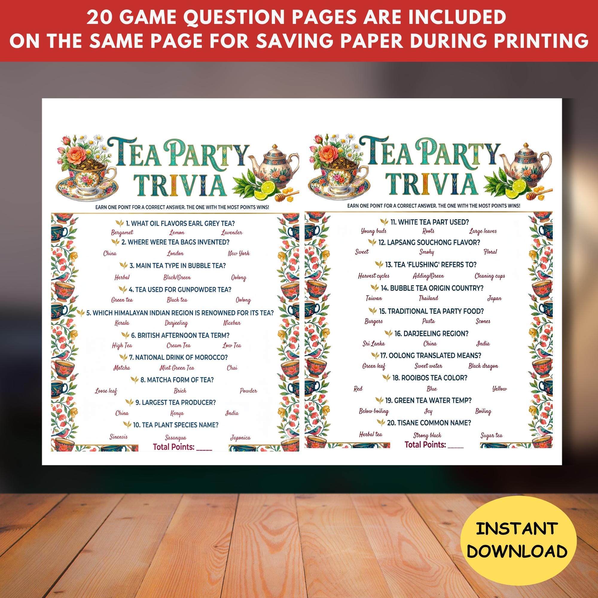 High Tea Trivia Tea Party Etiquette Trivia Game Printable,victorian Elegant Party Quiz ...
