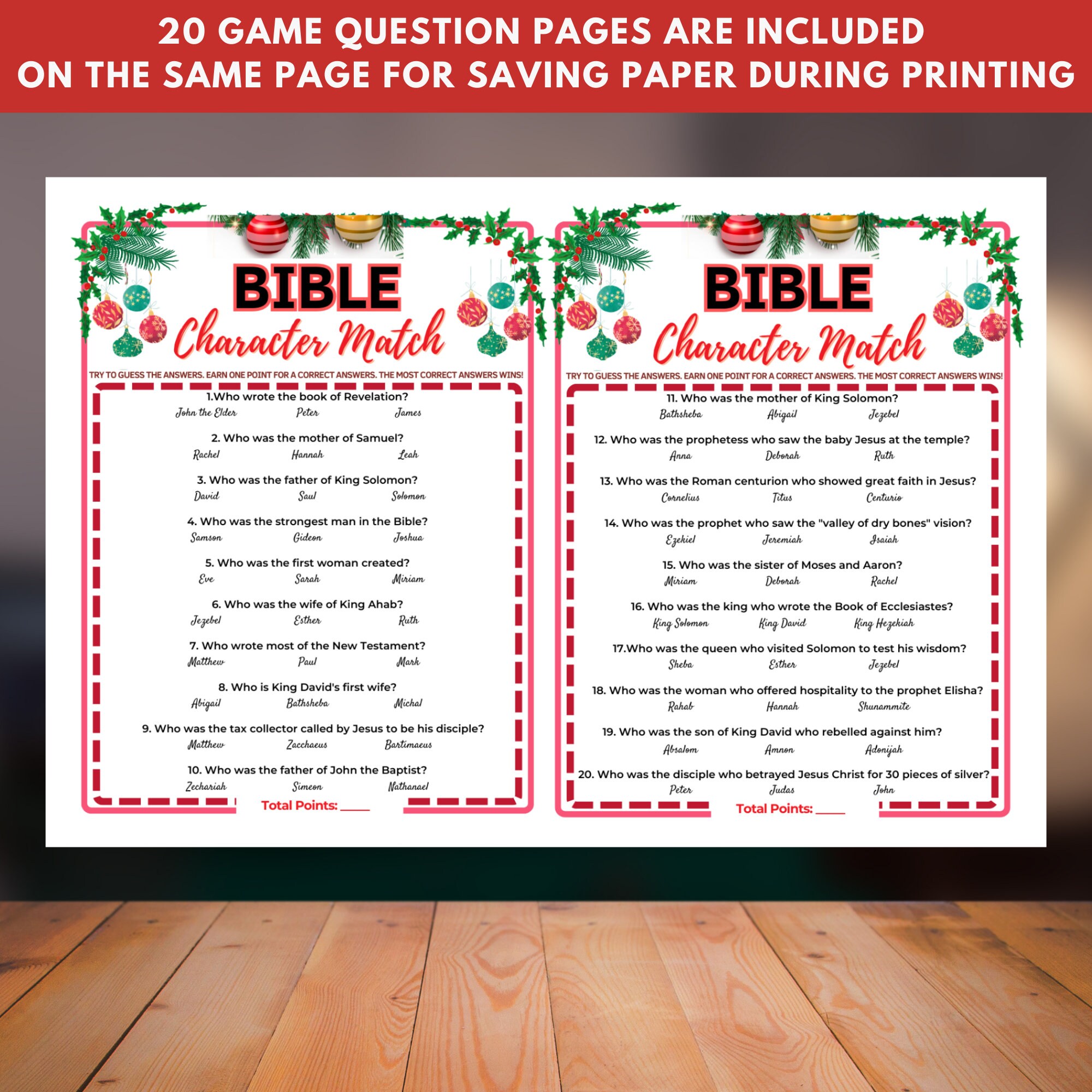 Bible Character Match Trivia Gamechristmas Party Printable Gamechurch ...