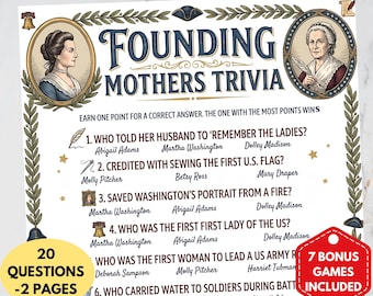Founding Mothers Game Printable,American Revolution Women Quiz,USA History Activity for Kids & Adults,Women's History Month,Patriotic Game
