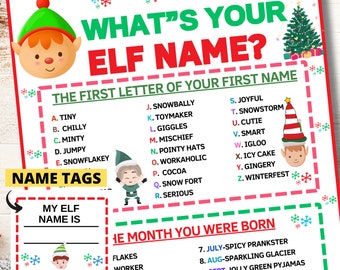 What's Your ELF Name Game - Christmas Party Activity With Sign & 30 Name Stickers, Holiday Fun For All Ages - View #3