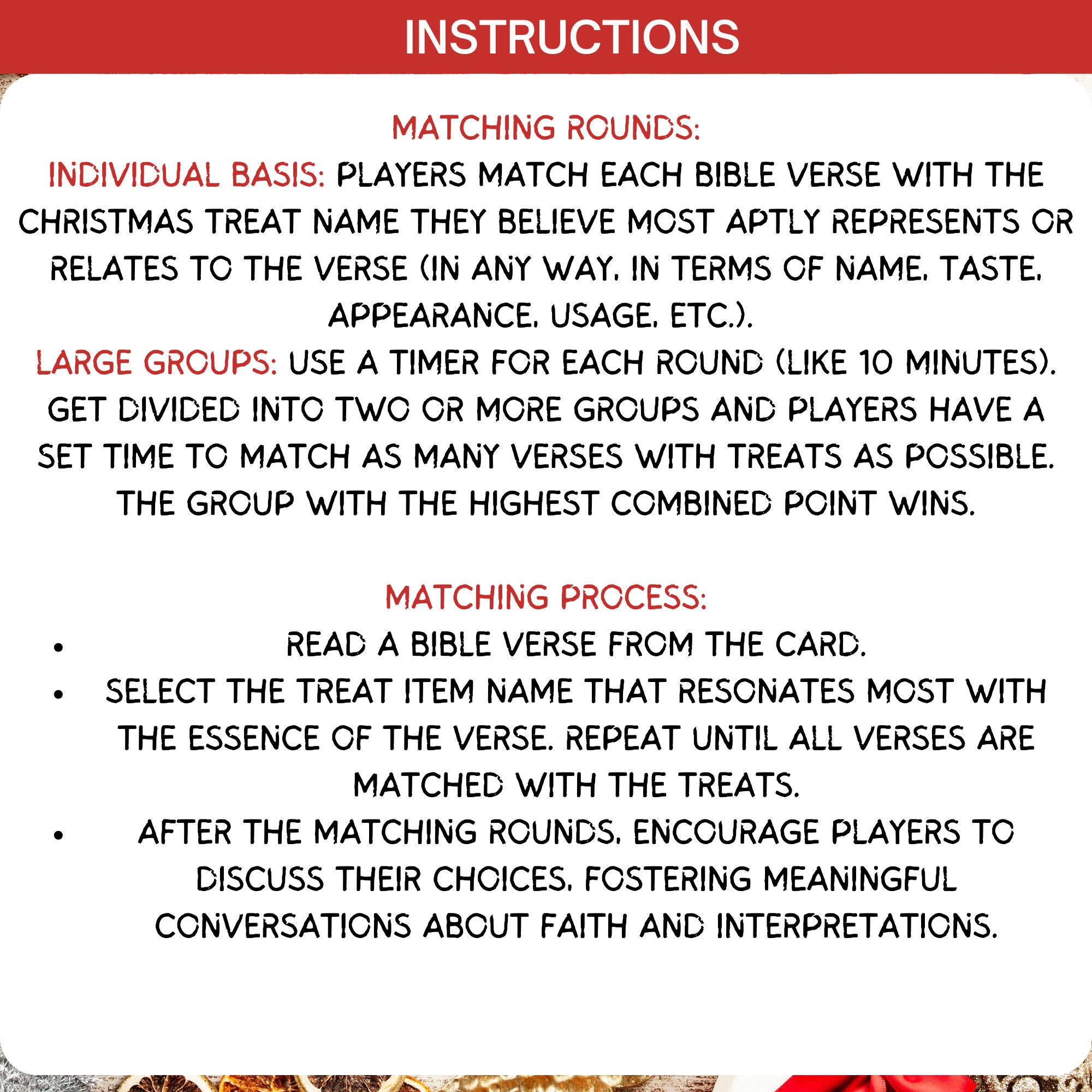 Christmas Treat Bible Match Game|bible Printable Games for Kids & Adult ...
