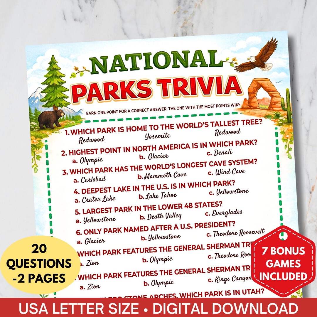 Trivia Outside USA National Parks Trivia Game Printable,us Travel Quiz for Kids ...