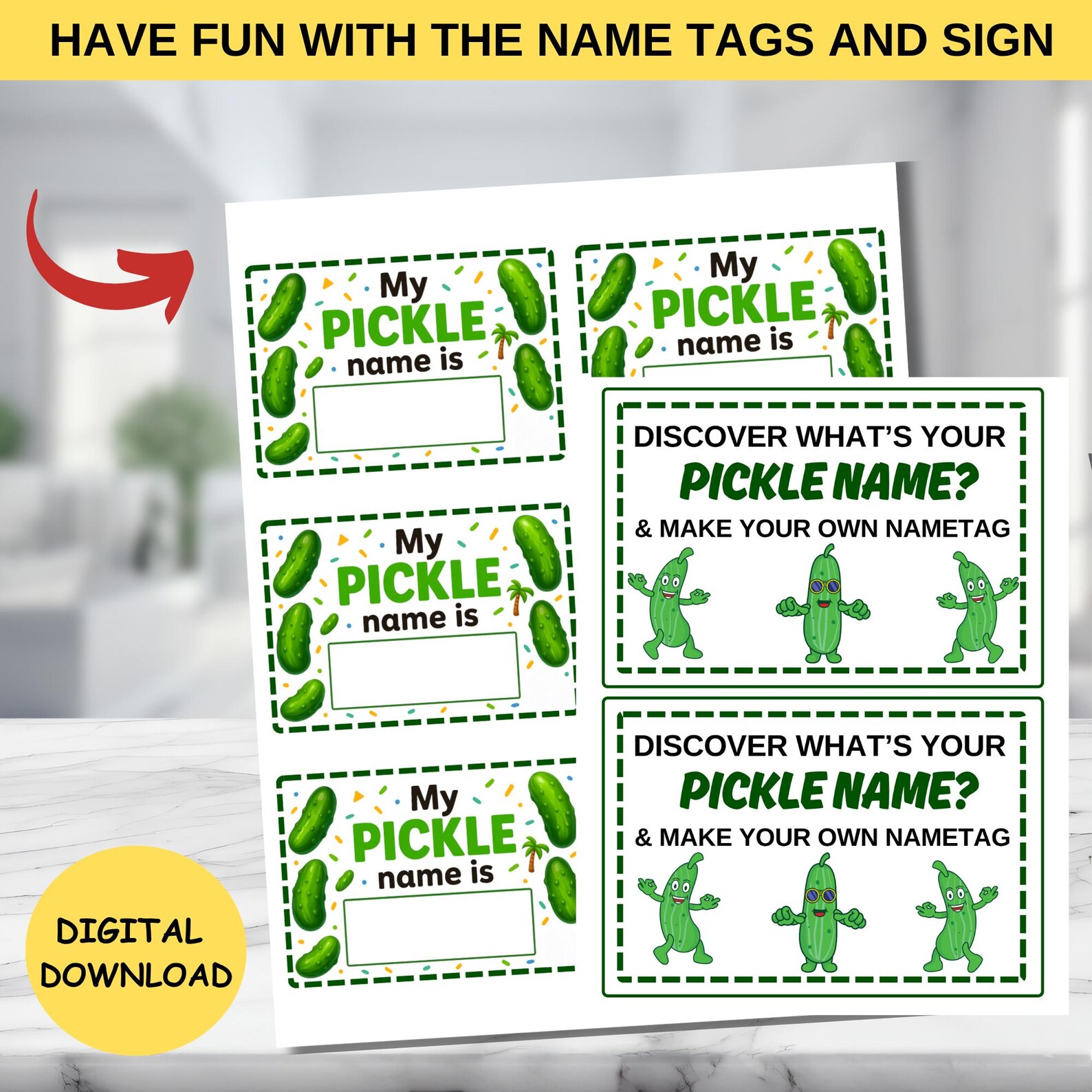 Homemade Pickle Sign What's Your Pickle Name Game With Nametags & Sign,pickle Birthday Party ...