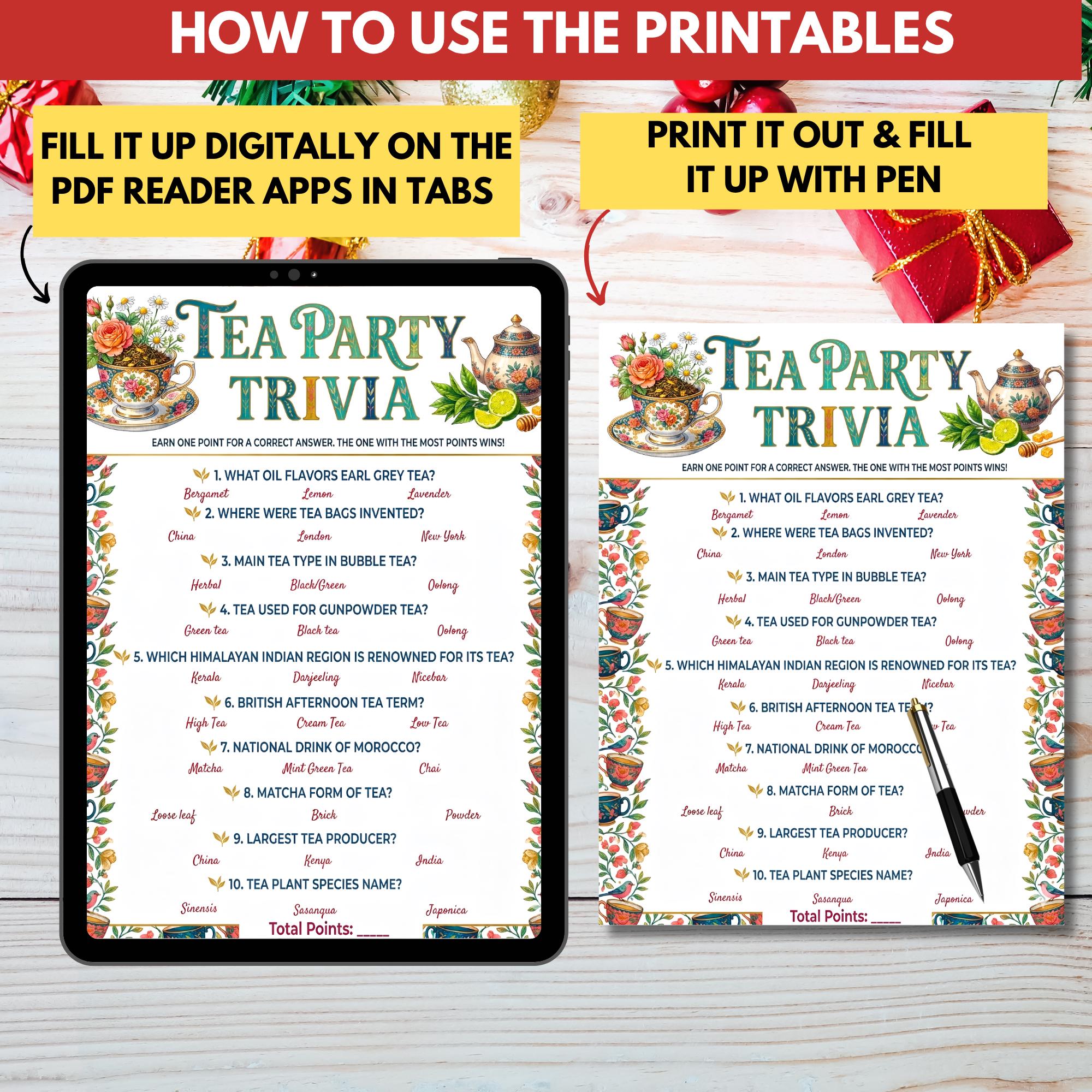 High Tea Trivia Tea Party Etiquette Trivia Game Printable,victorian Elegant Party Quiz ...