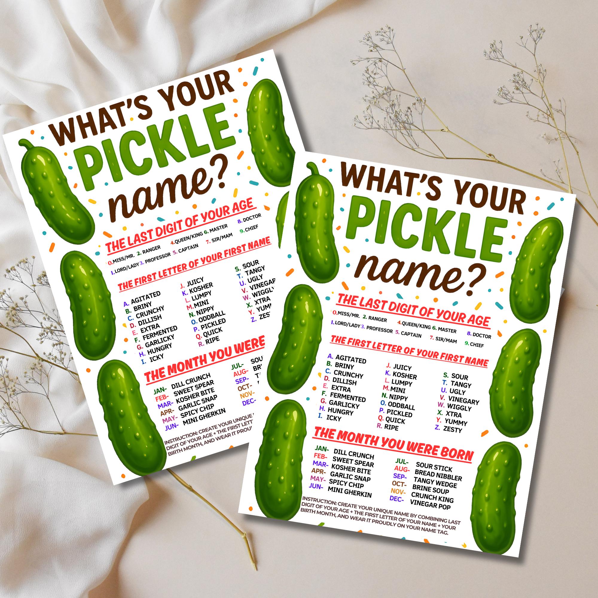 Homemade Pickle Sign What's Your Pickle Name Game With Nametags & Sign,pickle Birthday Party ...