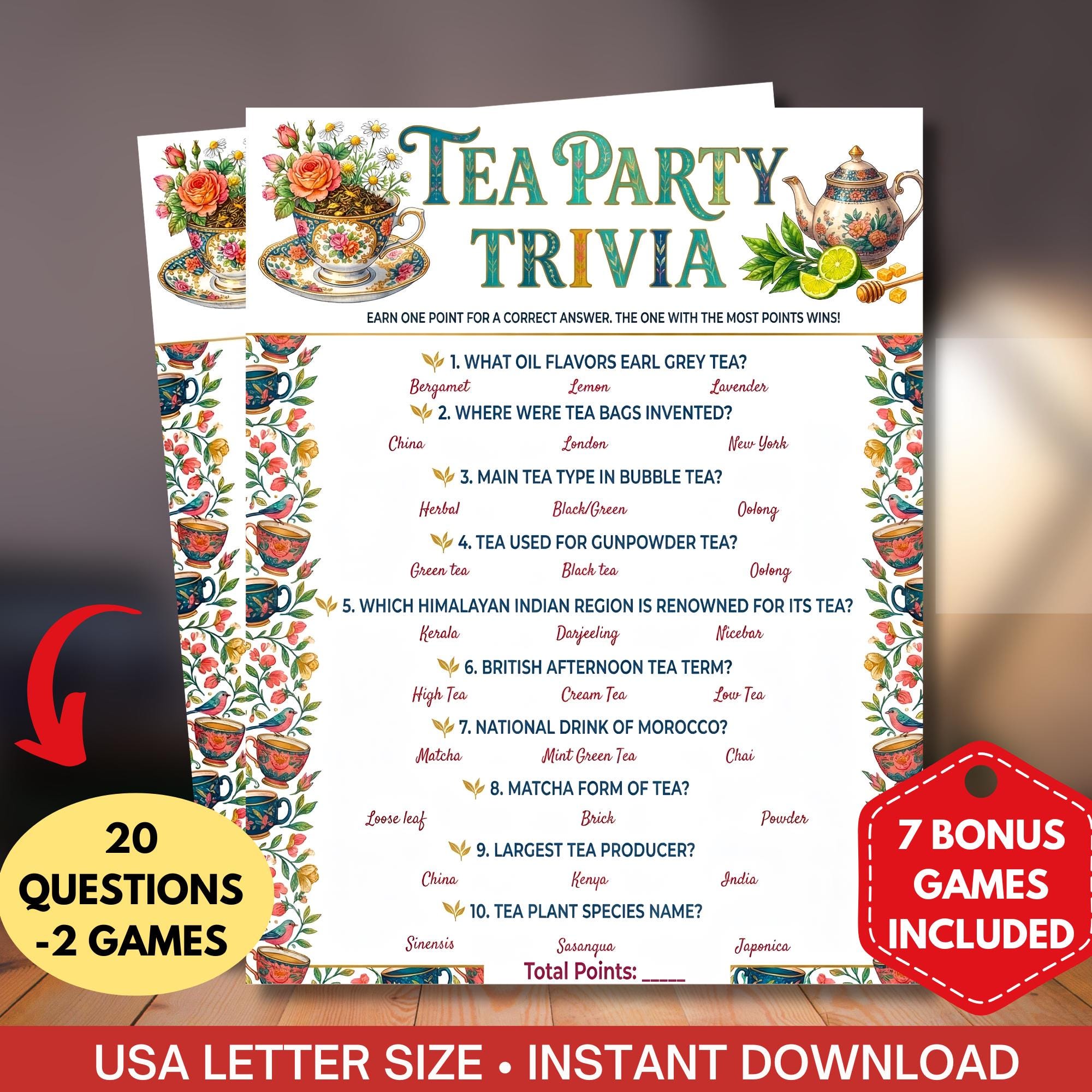 High Tea Trivia Tea Party Etiquette Trivia Game Printable,victorian Elegant Party Quiz ...