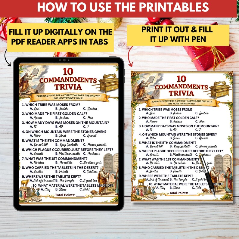 10 Commandments Trivia Game Printable for Kids,biblical History Quiz ...