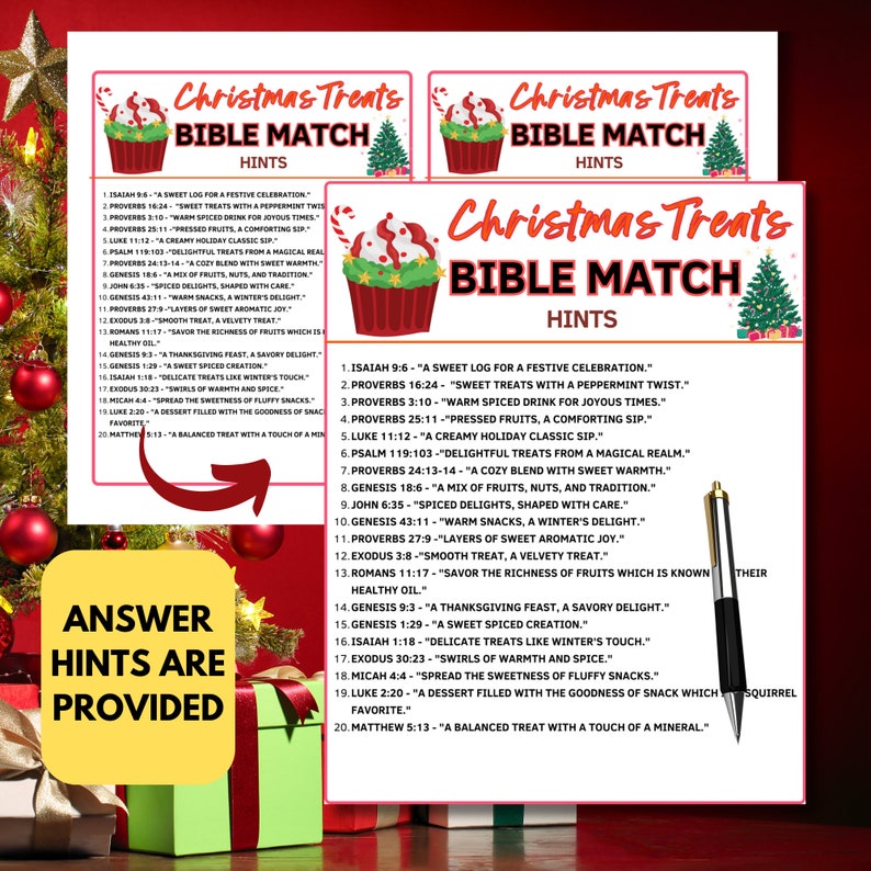 Christmas Treat Bible Match Game|bible Printable Games for Kids & Adult ...