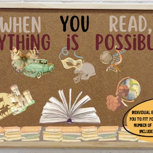 Reading Bulletin board kit Printable Color Print Classroom Library Inspire Readers