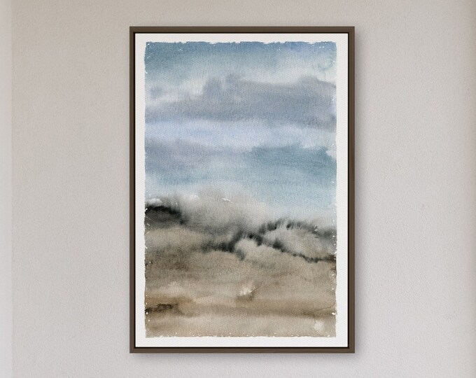 Minimalist Watercolor Wall Art for Beach House Decor, Oversized Art for Above Couch, Waves and Sand Collection, No. 009