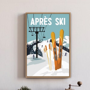 vintage APRES SKI sign, retro looking apres ski poster, vintage ski print, winter wall decor, Canvas or Aluminum signs, unique gift ideas