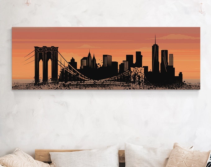 NEW YORK City Skyline Sign, New York City Skyline Poster, New York City svg, New York City Wall Art, NYC Art, Long Skinny Framed Canvas