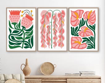 Folk Art with Coral Blooms and Mustard Accents
