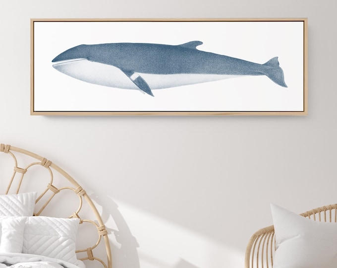 vintage whale poster, long skinny whale art, framed whale signs, nautical canvas print, beach wall decor, beach landscape wall art and decor