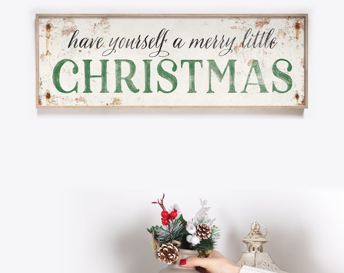 Long Horizontal "Have Yourself a Merry Little Christmas" Sign, Antique Rusted Screws, Seasonal Wall Art, CHRISTMAS HOME DECOR, Xmas wall art
