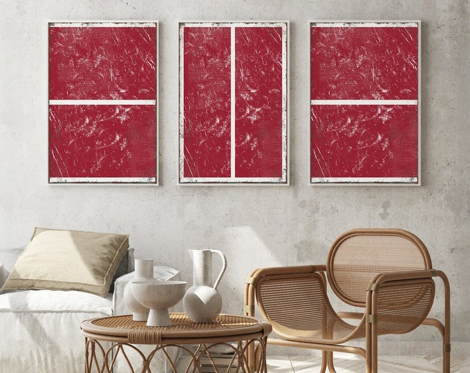 Triptych PICKLEBALL Wall Art,  3 Piece Framed Set, Pickleball Gifts, Sports-themed decor, Modern Farmhouse, Dark Red