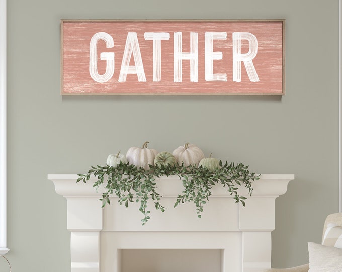 GATHER Sign in Coral Pink, thanksgiving home decor, thanksgiving wall print, gather sign farmhouse, gather sign for dining room