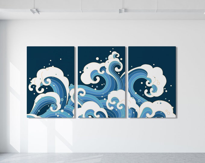 Triptych Wave Wall Art, Abstract Wave Wall Art, 3 Piece Framed Set,  Modern Home Decor, Modern Farmhouse,  Wave 001