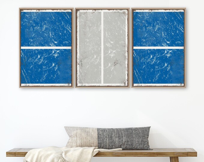 Triptych PICKLEBALL Wall Art,  3 Piece Framed Set, Pickleball Gifts, Sports-themed decor, Modern Farmhouse, Ocean Blue and Stone Gray