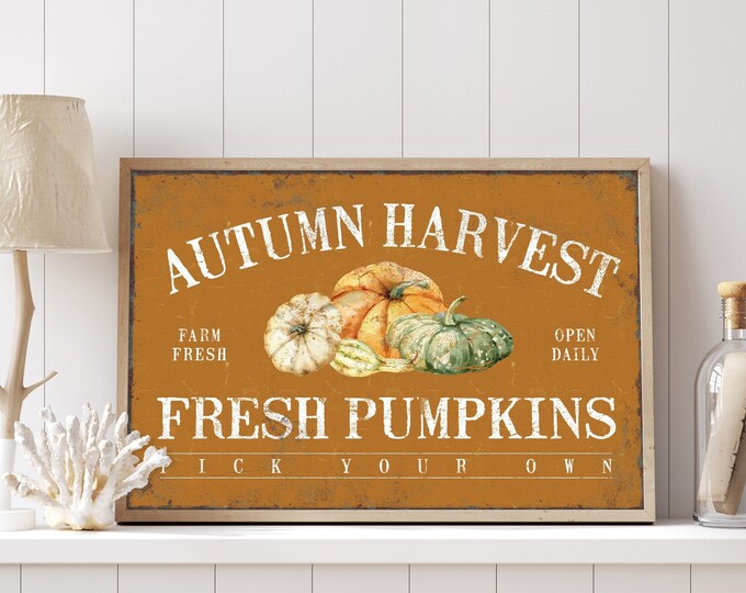 Autumn Harvest Farmers Market Sign in Caramel, Vintage Farmhouse Decor, Modern Farmhouse Sign, Seasonal Wall Art, Framed Autumn Wall Decor