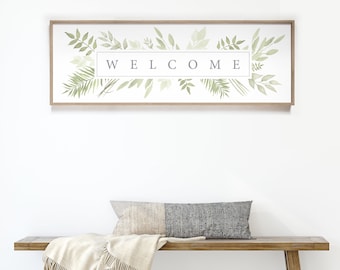 Botanical Welcome Sign, Leaves and Greenery Sign for Above Bed or Door, Extra Large Canvas Wall Art Print for Spring Decor and Wall Art