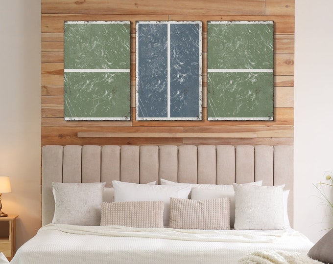 Triptych PICKLEBALL Wall Art,  3 Piece Framed Set, Pickleball Gifts, Sports-themed decor, Modern Farmhouse, Seagrass Green and Harbor Blue