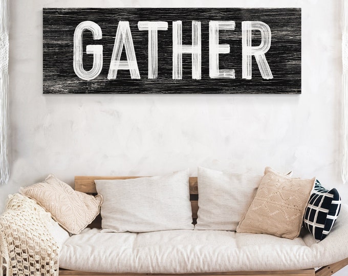 long GATHER Sign in Black and White, Thanksgiving home decor, Thanksgiving wall print, gather sign farmhouse, gather sign for dining room