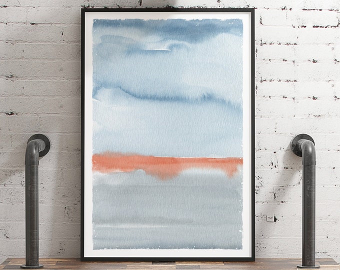 Minimalist Watercolor Wall Art for Beach House Decor, Oversized Art for Above Couch, Waves and Sand Collection, No. 029