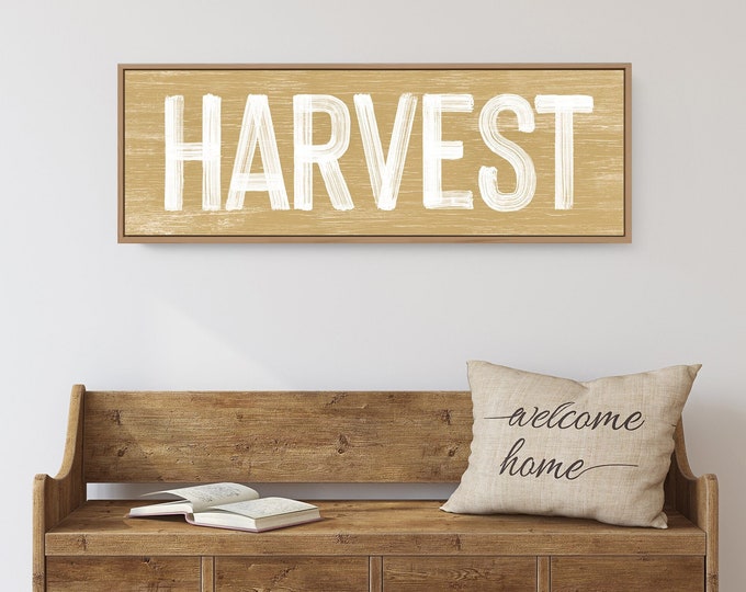 Harvest Sign in Butternut Yellow, faux weathered wood, seasonal wall art, harvest wall decor, vintage farmhouse, long horizontal wall art