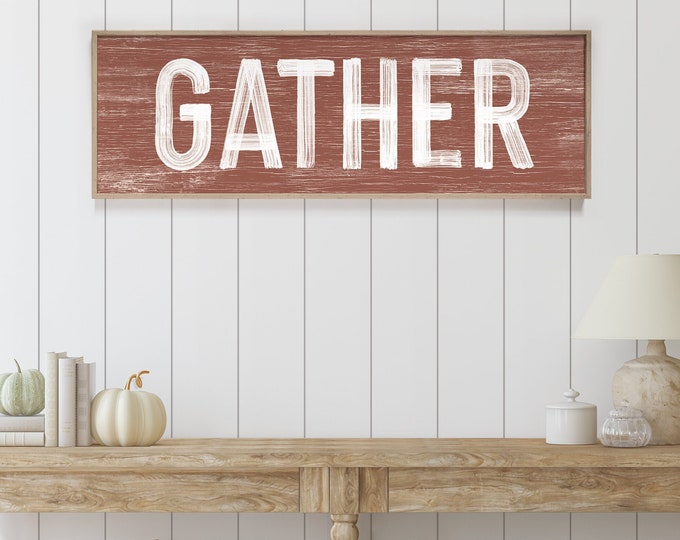 GATHER Sign in Clay Brown, thanksgiving home decor, thanksgiving wall print, gather sign farmhouse, gather sign for dining room